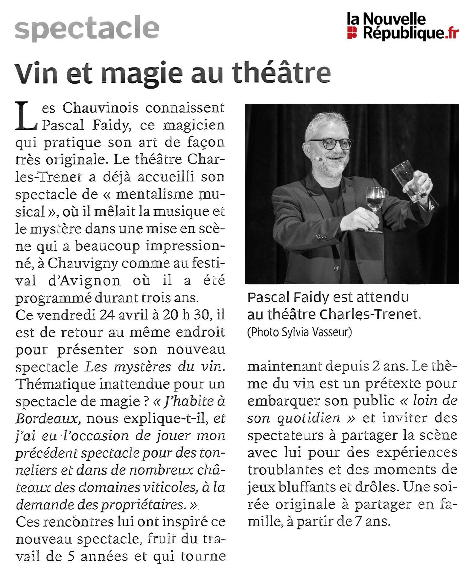 article pascal NR Chauvigny Les Mystères du vin - Article La Nouvelle République
